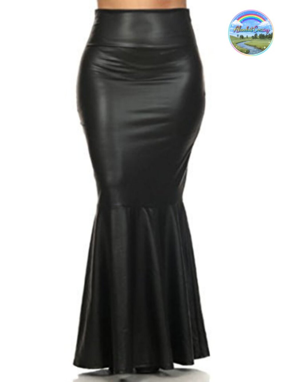 Faux Leather Pleated High Waist Maxi Mermaid Skirt Plus Size